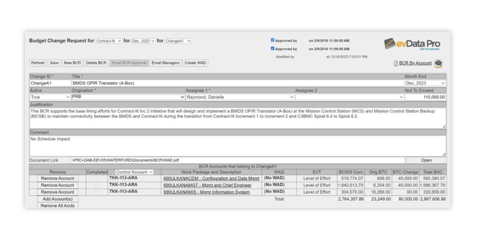 Baseline Change Request (BCR) Management
